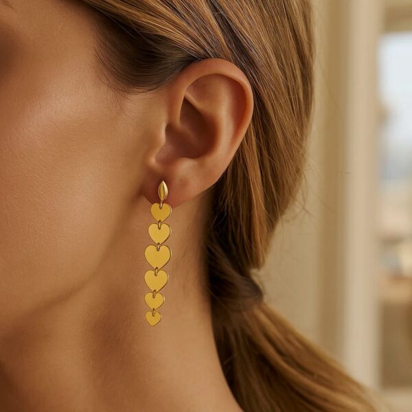 14K Yellow Gold Heart Drop Earrings - Image 4