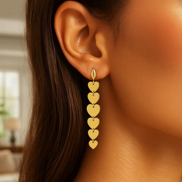 14K Yellow Gold Heart Drop Earrings - Image 5