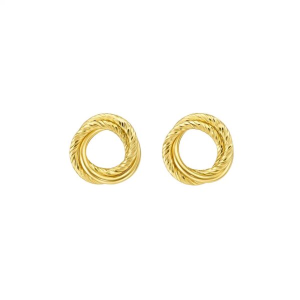 14K Yellow Gold Diamond Cut Interlocking Trinity Stud Earrings (11.30 mm) - Image 2