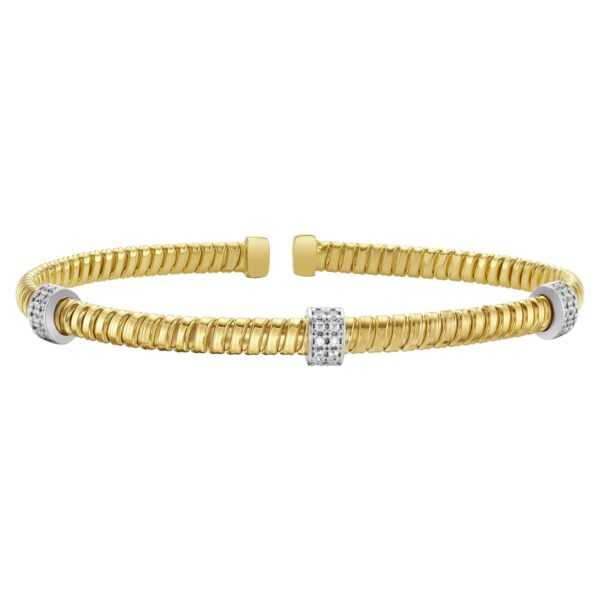 14K Yellow Gold Diamond Triple Station Tubogas Cuff - Image 2