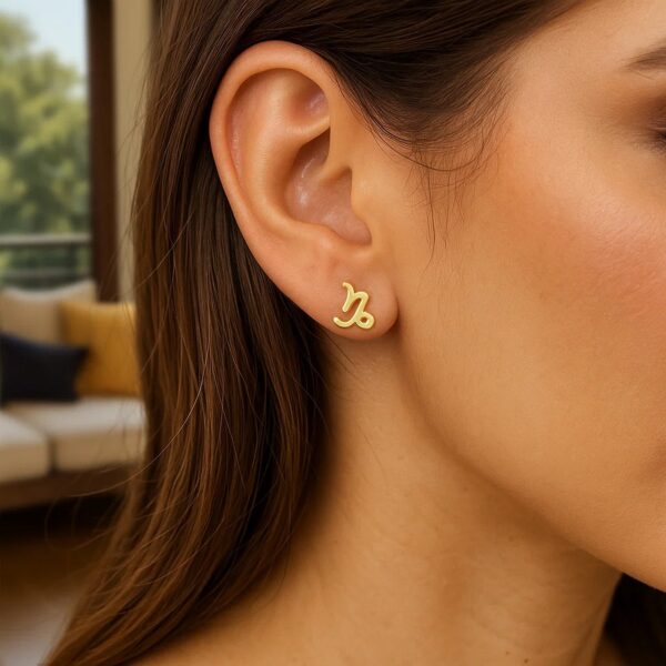 14k Yellow Gold Capricorn Stud Earrings - Image 3