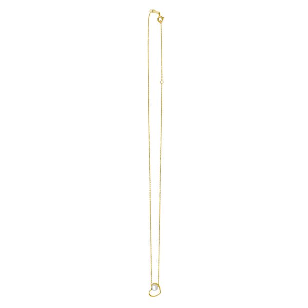 Open Heart and Pearl Necklace in 14K Yellow Gold - Image 2
