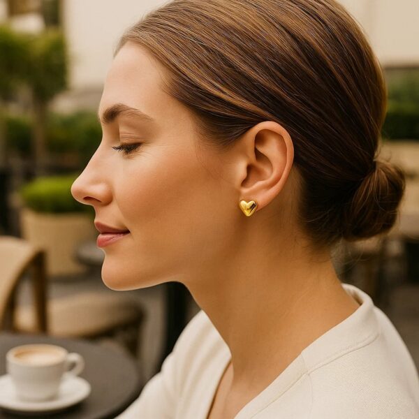 Puffed Up Heart Stud Earrings in 14K Yellow Gold - Image 3
