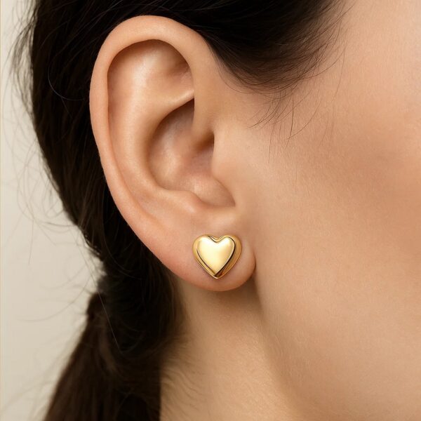 Puffed Up Heart Stud Earrings in 14K Yellow Gold - Image 4