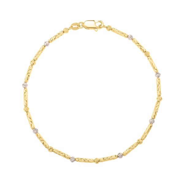 Two Tone Bar and Bead Bracelet in 14K Gold (1.70 mm) - Image 2