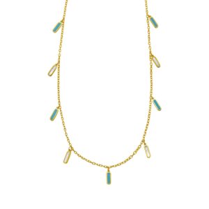 14K Yellow Gold Turquoise And MOP Inlay Station Necklace