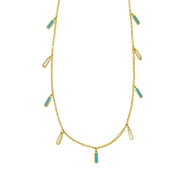 14K Yellow Gold Turquoise And MOP Inlay Station Necklace