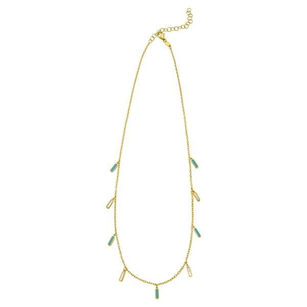 14K Yellow Gold Turquoise And MOP Inlay Station Necklace - Image 2