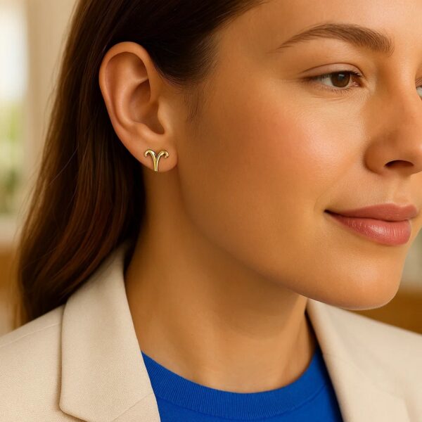 14K Yellow Gold Aries Stud Earrings - Image 2
