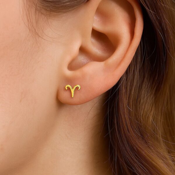 14K Yellow Gold Aries Stud Earrings - Image 3