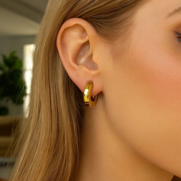 14K Yellow Gold Thick Post Hoop Earrings - Image 2