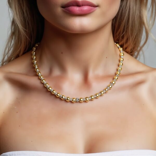 Two Tone Beaded Chain Necklace in 14K Gold - Image 4