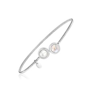 Sterling Silver Bangle with Mother of Pearl Circles