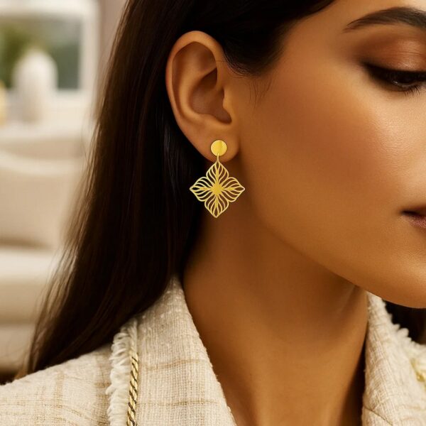 14K Yellow Gold High Polish Flower Cutout Earrings - Image 2