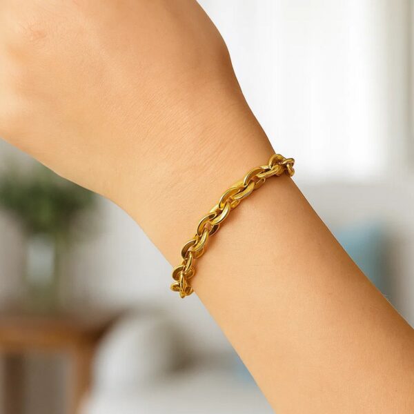 14K Yellow Gold Mirror Rolo Link Chain Bracelet (7.30 mm) - Image 5