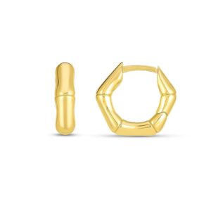 14k Yellow Gold Bamboo Huggie Hoops