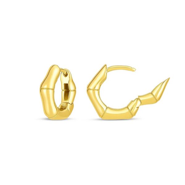 14k Yellow Gold Bamboo Huggie Hoops - Image 2