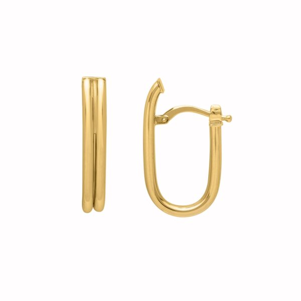 Double Oval Tube Hoop Earrings in 14K Yellow Gold - Image 2