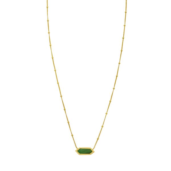 14K Yellow Gold Hexagon Malachite Pendant Necklace - Image 2