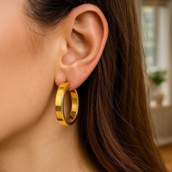 Large Tube Shaped Hoop Earrings in 14K Yellow Gold - Image 5