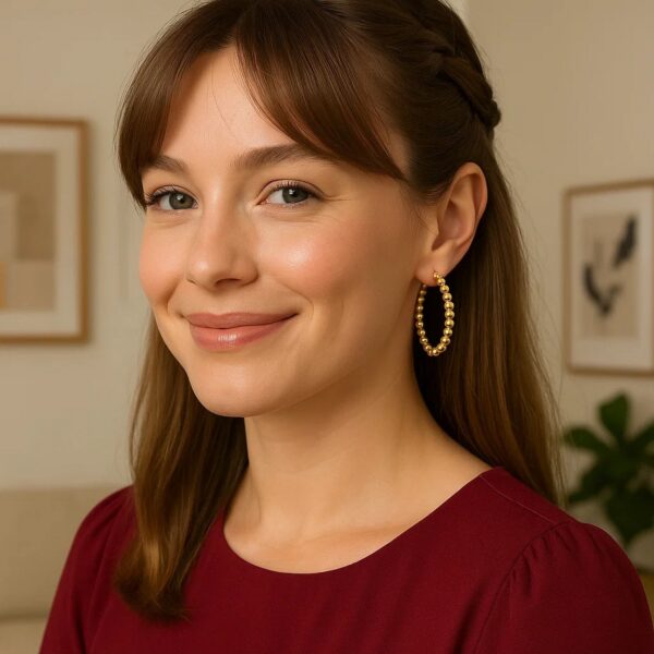 14K Yellow Gold Polished Large Bead Hoop Earrings - Image 2