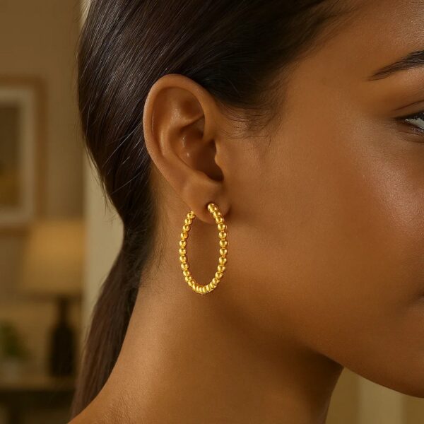 14K Yellow Gold Polished Large Bead Hoop Earrings - Image 3