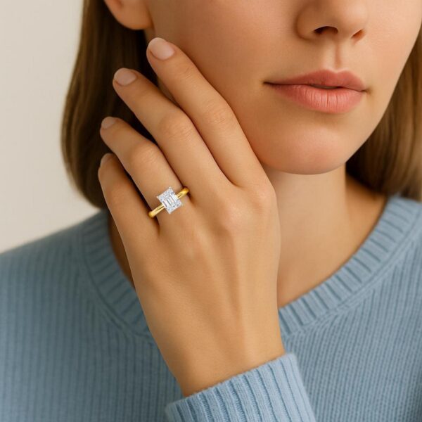 5 Carat Radiant Lab Grown IGI G/VS1 Diamond Solitaire Ring in 10K Yellow Gold - Image 6